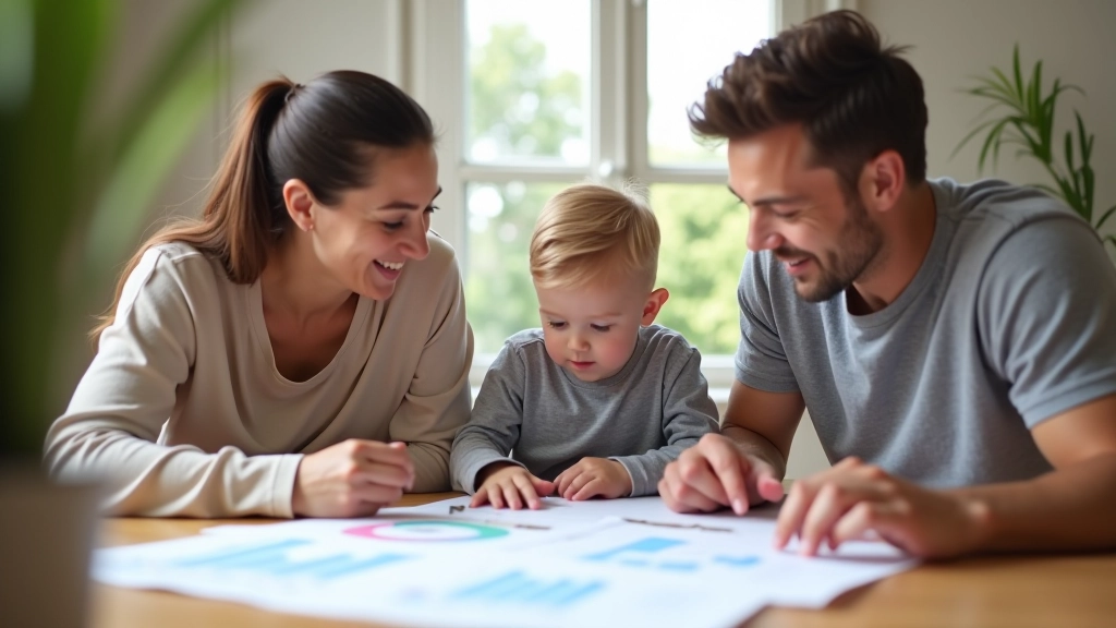 Parents comparant différentes options de garde d'enfants sur un tableau
